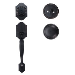 Front Door Handle and Deadbolt Set, Front Door Lock Set with Interior Knob, Adjustable Hole Spacing Single Cylinder Handleset, for Right and Left Handed Entrance, Brushed Oil Rubbed Bronze