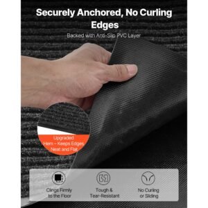 front door mat, 10 x 3 ft commercial floor mat for indoor and outdoor, stylish striped industrial carpet with pvc backing, heavy duty washable entry rug for hallway, balcony, garage, grey