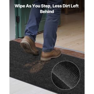 front door mat, 10 x 3 ft commercial floor mat for indoor and outdoor, stylish striped industrial carpet with pvc backing, heavy duty washable entry rug for hallway, balcony, garage, grey