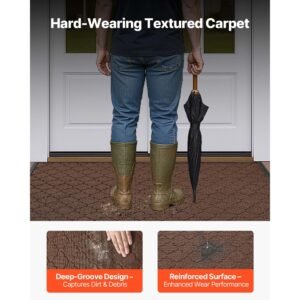 front door mat, 47 x 35 in commercial floor mat for indoor and outdoor, modern stylish carpet with tpe backing, heavy duty washable entry industrial rug for hallway, balcony, garage, brown
