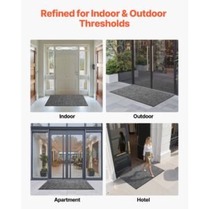 front door mat, 5 x 3 ft commercial floor mat for indoor and outdoor, industrial entrance carpet with pvc backing, heavy duty washable entry rug for hallway, kitchen, balcony, garage, grey