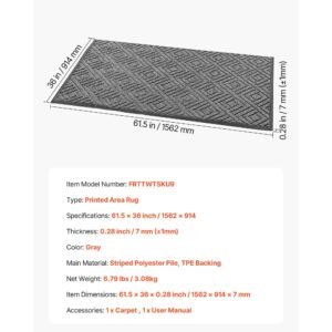 front door mat, 61.5 x 36 in commercial floor mat for indoor and outdoor, modern stylish carpet with tpe backing, heavy duty washable entry industrial rug for hallway, balcony, garage, grey
