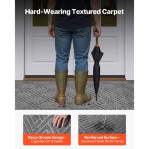 Front Door Mat, 61.5 x 36 in Commercial Floor Mat for Indoor and Outdoor, Modern Stylish Carpet with TPE Backing, Heavy Duty Washable Entry Industrial Rug for Hallway, Balcony, Garage, Grey