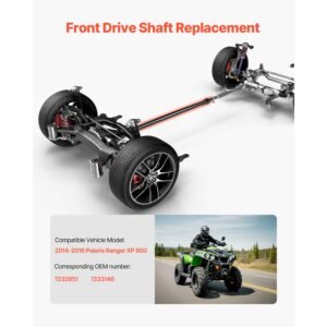front drive shaft, 64.0" prop shaft driveshaft assembly compatible with 2014 2016 polaris ranger xp 900, replace #1332951 1333146