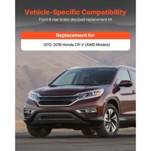 front & rear brake kit compatible with 2012 2016 honda cr v (awd models), ceramic brake replacement kits, 12 inch hollow structure front rotors, 12 inch solid structure rear rotors, r 31455