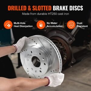 front rear brake kit for 2014 2018 chevy silverado gmc sierra 1500, 2015 2020 suburban tahoe yukon xl escalade esv, drilled & slotted brake rotors ceramic brake pads replacement kit