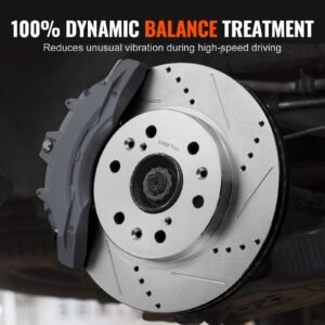 front rear brake kit for 2014 2018 chevy silverado gmc sierra 1500, 2015 2020 suburban tahoe yukon xl escalade esv, drilled & slotted brake rotors ceramic brake pads replacement kit
