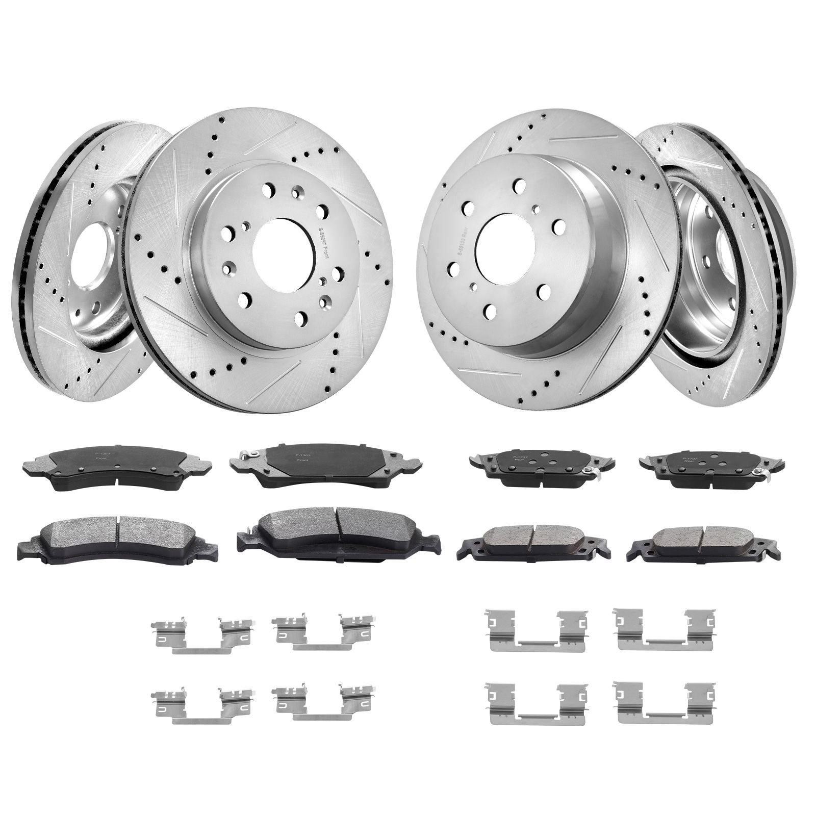 front rear brake kit for 2014 2018 chevy silverado gmc sierra 1500, 2015 2020 suburban tahoe yukon xl escalade esv, drilled & slotted brake rotors ceramic brake pads replacement kit