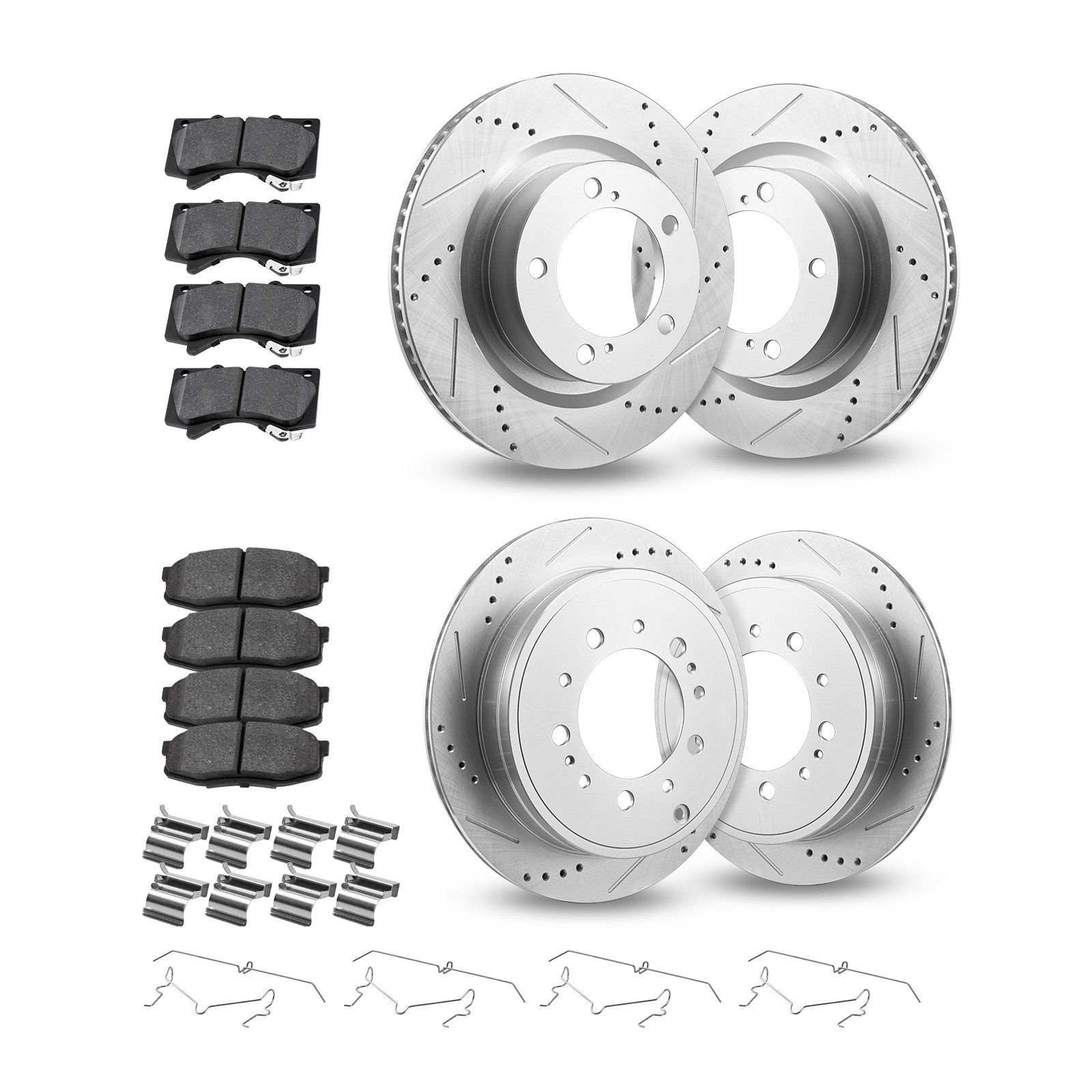 front & rear ceramic brake kit compatible with 2016 2021 lexus lx570, 2016 2021 toyota land cruiser, drilled and slotted brake rotors ceramic brake pads replacement kit, 14 inch front rotors