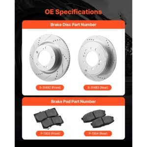 front & rear ceramic brake kit compatible with 2016 2021 lexus lx570, 2016 2021 toyota land cruiser, drilled and slotted brake rotors ceramic brake pads replacement kit, 14 inch front rotors