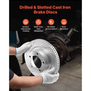 front & rear ceramic brake kit compatible with 2016 2021 lexus lx570, 2016 2021 toyota land cruiser, drilled and slotted brake rotors ceramic brake pads replacement kit, 14 inch front rotors