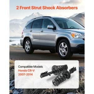 front shock absorber strut assembly, 2pcs shock and strut assembly with coil spring, compatible with 2007 2014 honda cr v, automotive replacement struts, oe 272491/272492