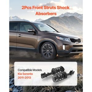 front shock absorber strut assembly, 2pcs shock and strut assembly with coil spring, compatible with 2011 2013 kia sorento, automotive replacement struts for oe 172712 / 172713