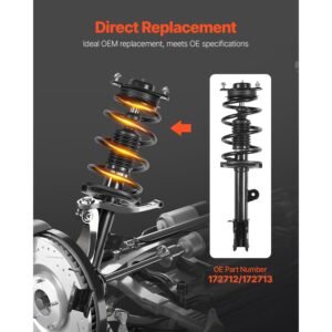 front shock absorber strut assembly, 2pcs shock and strut assembly with coil spring, compatible with 2011 2013 kia sorento, automotive replacement struts for oe 172712 / 172713