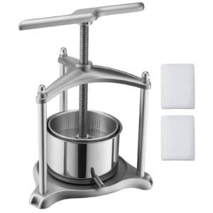 Fruit Wine Press, 0.8 Gallon/3L, Stainless Steel Manual Juice Maker with Powerful T-Shaped Handle, Juice Making for Apple/Grape/Orange/Berry, Cheese/Tincture/Herbal Press, for Kitchen Home