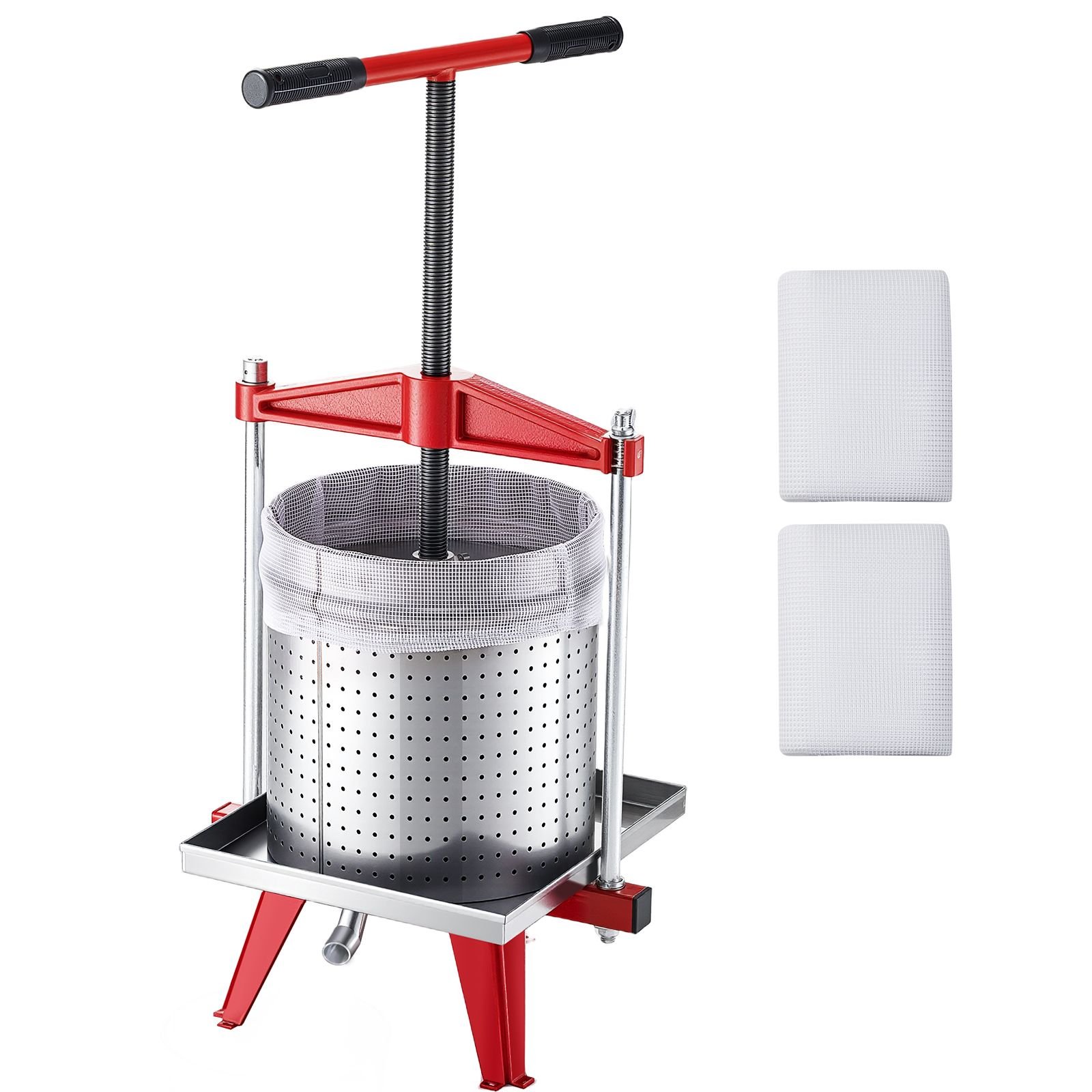 fruit wine press, 3.96gal/15l, stainless steel manual juice maker, heavy duty t shaped handle & cross beam for cider apple grape vegetable press, with 2 filter bags, for kitchen home brewing