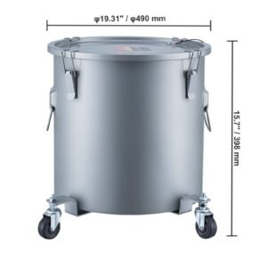 fryer grease bucket, 8 gal oil disposal caddy with caster base, carbon steel with rust proof coating, oil transport container with lid, lock clips, filter bag for hot cooking oil filtering, gray