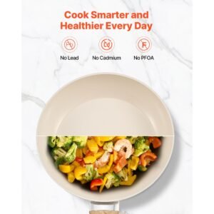 frying pan skillet, aluminum egg fry pans, 3 piece (8, 9.5, 11 in), nonsitck ceramic heavy duty skillets with heat resistant handle, chef's kitchen cookware for gas, electric, induction, beige