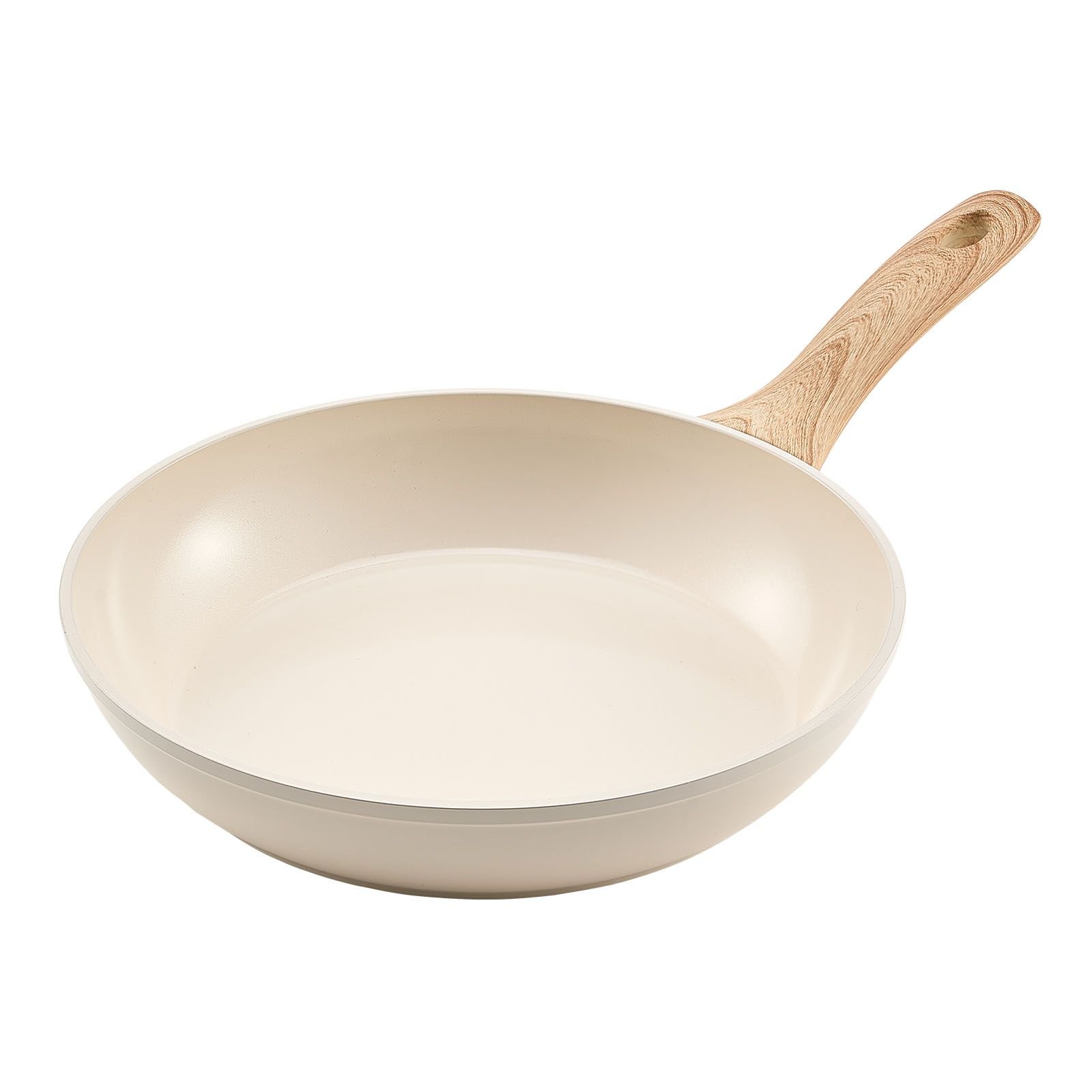 frying pan skillet, aluminum egg fry pans, 3 piece (8, 9.5, 11 in), nonsitck ceramic heavy duty skillets with heat resistant handle, chef's kitchen cookware for gas, electric, induction, beige