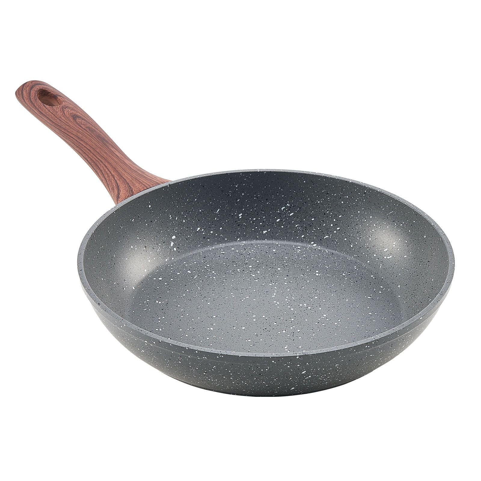 frying pan skillet, aluminum egg fry pans, 3 piece set (9.5, 11, 12 in), nonsitck heavy duty skillets with heat resistant handle, chef's kitchen cookware, for gas, electric, induction, grey