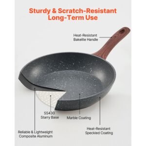 frying pan skillet, aluminum egg fry pans, 3 piece set (9.5, 11, 12 in), nonsitck heavy duty skillets with heat resistant handle, chef's kitchen cookware, for gas, electric, induction, grey
