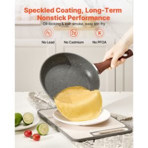 frying pan skillet, aluminum egg fry pans, 3 piece set (9.5, 11, 12 in), nonsitck heavy duty skillets with heat resistant handle, chef's kitchen cookware, for gas, electric, induction, grey