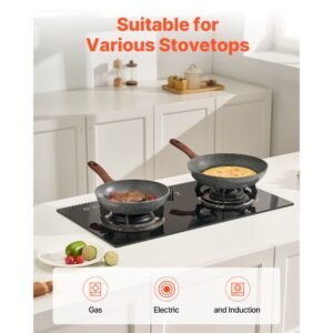 frying pan skillet, aluminum egg fry pans, 3 piece set (9.5, 11, 12 in), nonsitck heavy duty skillets with heat resistant handle, chef's kitchen cookware, for gas, electric, induction, grey