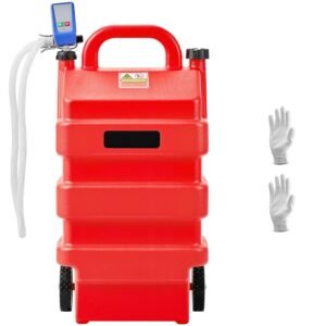 Fuel Caddy, 16 Gallon, Portable Fuel Tank with 12V DC 2.5 GPM Electric Fuel Transfer Pump, 4 ft Delivery Hose & Auto-Stop Sensor Nozzle, Tank Adapters, Suitable for Diesel & Gasoline, Red
