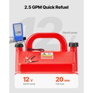 fuel caddy, 16 gallon, portable fuel tank with 12v dc 2.5 gpm electric fuel transfer pump, 4 ft delivery hose & auto stop sensor nozzle, tank adapters, suitable for diesel & gasoline, red