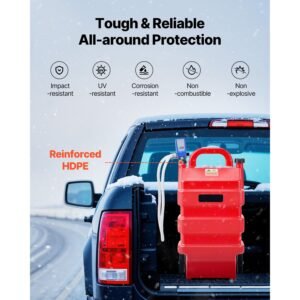 fuel caddy, 16 gallon, portable fuel tank with 12v dc 2.5 gpm electric fuel transfer pump, 4 ft delivery hose & auto stop sensor nozzle, tank adapters, suitable for diesel & gasoline, red
