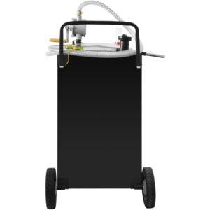 fuel caddy, 35 gallon, gas storage tank on 4 wheels, with manual transfer pump, gasoline diesel fuel container for cars, lawn mowers, atvs, boats, more, black