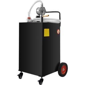 Fuel Caddy, 35 Gallon, Gas Storage Tank on 4 Wheels, with Manual Transfer Pump, Gasoline Diesel Fuel Container for Cars, Lawn Mowers, ATVs, Boats, More, Black