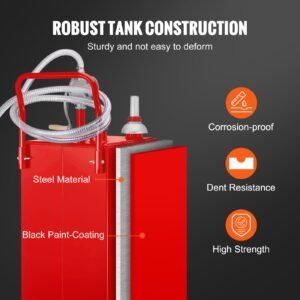 fuel caddy, 35 gallon, gas storage tank on 4 wheels, with manuel transfer pump, gasoline diesel fuel container for cars, lawn mowers, atvs, boats, more, red