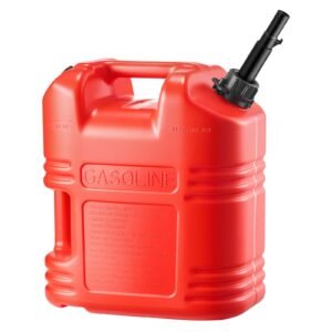Fuel Container, 5 Gallon, Gas Tank with Spout & Clear Scale, 15 L/min Max Flow Rate, Secure & Leak-proof, Portable Flat Fluid Container for Most Cars Motorcycle ATV UTV, Red, 1 Pack