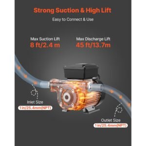 fuel transfer pump 110v, 16 gpm 60 l/min, ac electric oil transfer pump for diesel kerosene biodiesel, with auto fuel nozzle & 2 hoses, 45 ft/13.7 m max lift, for vehicles, construction sites