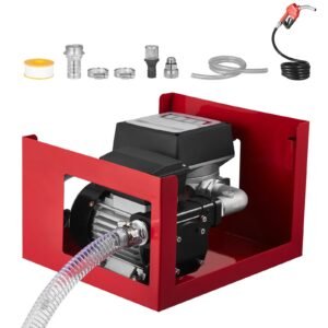 Fuel Transfer Pump 110V, 16 GPM 60 L/min, AC Electric Oil Transfer Pump for Diesel Kerosene Biodiesel, with Meter, Auto Fuel Nozzle & 2 Hoses, 45 ft/13.7 m Lift, for Vehicles, Construction Sites