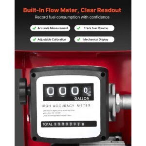 fuel transfer pump 110v, 16 gpm 60 l/min, ac electric oil transfer pump for diesel kerosene biodiesel, with meter, auto fuel nozzle & 2 hoses, 45 ft/13.7 m lift, for vehicles, construction sites