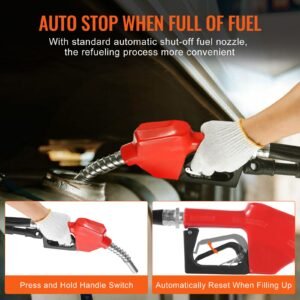 fuel transfer pump, 12v dc 10 gpm 1/4 hp, portable electric diesel transfer pump with automatic shut off fuel nozzle, high flow, long inlet & outlet hose for diesel, kerosene, transformer fuel