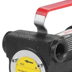 fuel transfer pump, 12v dc 10 gpm 1/4 hp, portable electric diesel transfer pump with automatic shut off fuel nozzle, high flow, long inlet & outlet hose for diesel, kerosene, transformer fuel
