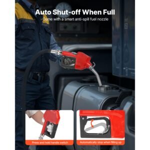 fuel transfer pump, 12v dc 10 gpm, portable diesel transfer pump kit, with auto shut off nozzle, discharge hose, overheat protection, power cable, explosion proof, for gasoline diesel kerosene
