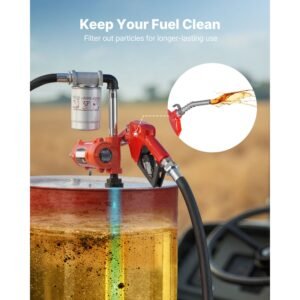 fuel transfer pump, 12v dc 10 gpm, portable diesel transfer pump kit, with auto shut off nozzle, discharge hose, overheat protection, power cable, explosion proof, for gasoline diesel kerosene