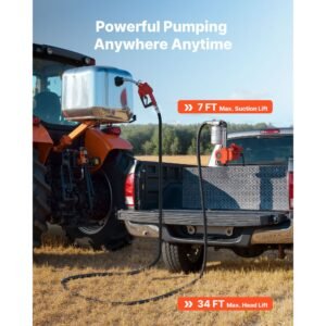 fuel transfer pump, 12v dc 10 gpm, portable diesel transfer pump kit, with auto shut off nozzle, discharge hose, overheat protection, power cable, explosion proof, for gasoline diesel kerosene