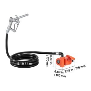 fuel transfer pump, 12v dc 15 gpm, cast iron diesel transfer pump kit, with manual nozzle, discharge hose, overheat protection, power cable, explosion proof, for gasoline diesel kerosene & more