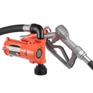 fuel transfer pump, 12v dc 15 gpm, cast iron diesel transfer pump kit, with manual nozzle, discharge hose, overheat protection, power cable, explosion proof, for gasoline diesel kerosene & more