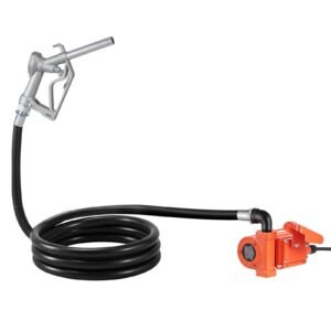 fuel transfer pump, 12v dc 15 gpm, cast iron diesel transfer pump kit, with manual nozzle, discharge hose, overheat protection, power cable, explosion proof, for gasoline diesel kerosene & more