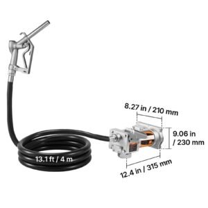 fuel transfer pump, 12v dc 15 gpm, cast iron diesel transfer pump kit, with manual shut off nozzle, discharge hose, overheat protection, 1/3 hp explosion proof, for gasoline diesel kerosene