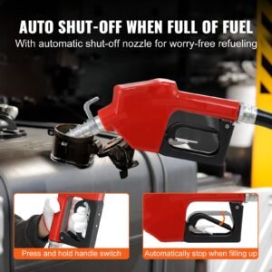 fuel transfer pump, 12v dc 16 gpm 1/4 hp, gasoline extractor pump with automatic nozzle, discharge hose & suction pipe for gasoline, diesel, kerosene, ethanol & methanol blends, and biodiesel