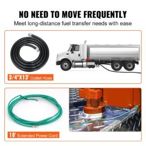 fuel transfer pump, 12v dc 16 gpm 1/4 hp, gasoline extractor pump with automatic nozzle, discharge hose & suction pipe for gasoline, diesel, kerosene, ethanol & methanol blends, and biodiesel