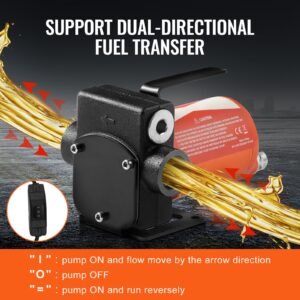 fuel transfer pump, 12v dc 5.3 gpm 1/10 hp, portable electric diesel transfer pump with auto shut off fuel nozzle, long inlet & outlet hose for gasoline, diesel, kerosene, methanol blends