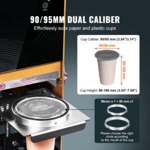 fully automatic cup sealing machine, 500 650 cups/h, cup sealer machine for 180 mm tall & 90/95 mm cup, electric boba tea sealer with digital control lcd panel for bubble milk tea coffee, gold